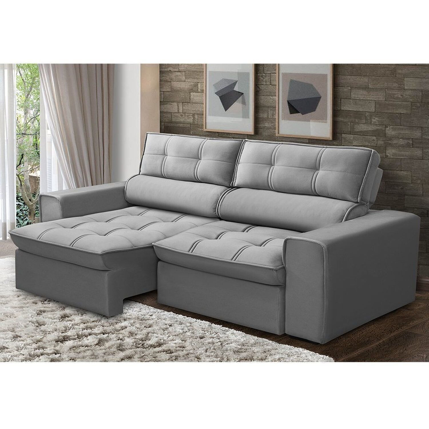 Sofá Retrátil E Reclinável 3 Lugares 180cm Prata