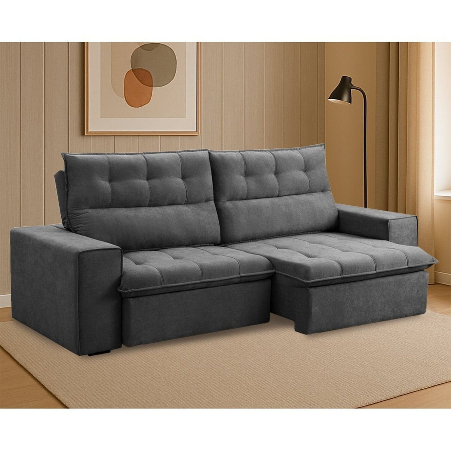 Sofá Retrátil E Reclinável Gouda 200cm Grafite