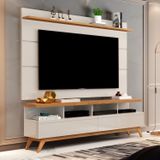 Rack Com Painel Para Tv Até 60 Polegadas Pés Em Madeira Maciça Vivare Off White/nature