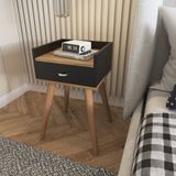 Mesa De Cabeceira Com Gaveta E Prateleira Superior Preto / Freijó