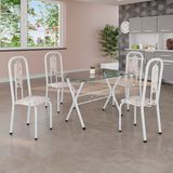 Conjunto De Mesa Tubular 100x60cm Tampo De Vidro Com 4 Cadeiras Lívia Botanic Bege / Branco