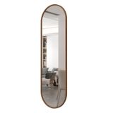 Espelho Oval Borda Em Couro Sintético 137cm X 44,5cm Castanho