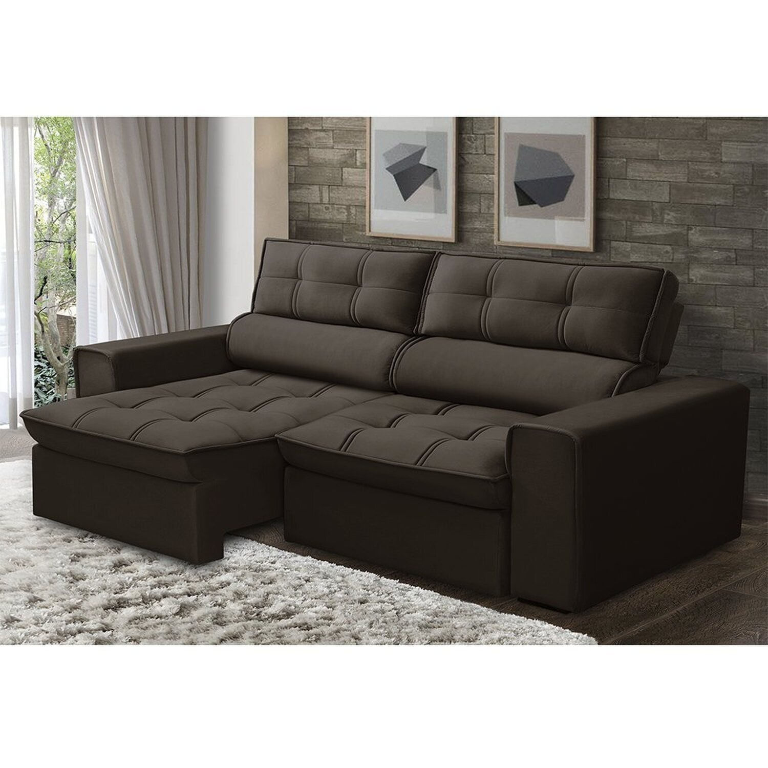 Sofá Retrátil E Reclinável 3 Lugares 180cm Marrom