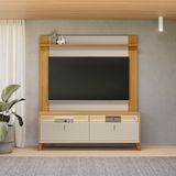 Rack Com Led Pés Em Madeira Maciça E Painel Tulum Para Tv De Até 55 Polegadas Dubai Tauari/off White Fosco