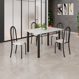 Conjunto De Mesa Tubular 120cm X 75cm Tampo Em Vidro Com 4 Cadeiras Iris B Bege/preto