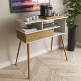 Aparador Buffet Com Porta E Nichos Para Sala Pés Palito Retro Branco/freijó