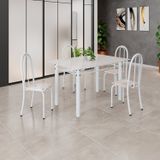 Conjunto De Mesa Tubular 120cm X 75cm Tampo Em Vidro Com 4 Cadeiras Iris B Bege/branco