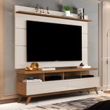 Rack Com Painel Para Tv Até 60 Polegadas Pés Em Madeira Maciça Vivare Freijó/off White