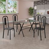 Conjunto De Mesa Tubular 100x60cm Tampo De Vidro Com 4 Cadeiras Lívia Preto Txt