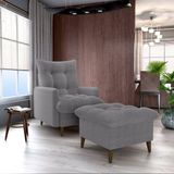 Poltrona Com Puff Para Sala De Estar Moderno Cinza
