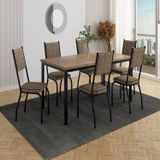 Conjunto Sala De Jantar Mesa Retangular Tampo Bp Com 6 Cadeiras Adriana Preto/rattan/ Demolição