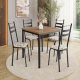 Conjunto Sala De Jantar Mesa Quadrada 90cm Tampo Bp Com 4 Cadeiras Adriana Preto/madeira Cedro/ Demolição