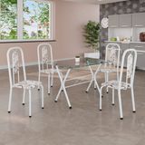 Conjunto De Mesa Tubular 100x60cm Tampo De Vidro Com 4 Cadeiras Lívia Arabesco/ Branco