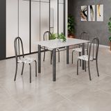 Conjunto De Mesa Tubular 120cm X 75cm Tampo Em Vidro Com 4 Cadeiras Iris B Off White/ Prata