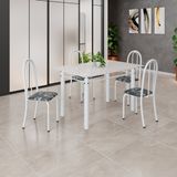 Conjunto De Mesa Tubular 120cm X 75cm Tampo Em Vidro Com 4 Cadeiras Iris B Preto/ Branco