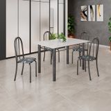 Conjunto De Mesa Tubular 120cm X 75cm Tampo Em Vidro Com 4 Cadeiras Iris B Preto/prata