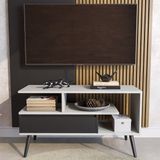 Rack Aparador Estante Para Tv 55 Polegadas Com Porta Nicho Prateleira Pés Palito Retro Branco/preto