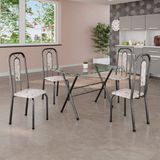 Conjunto De Mesa Tubular 100x60cm Tampo De Vidro Com 4 Cadeiras Lívia Botanic Bege / Mart Prata