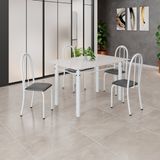 Conjunto De Mesa Tubular 120cm X 75cm Tampo Em Vidro Com 4 Cadeiras Iris B Preto/branco