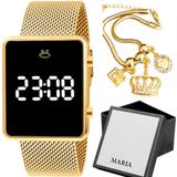 Relogio Feminino Digital Banhado + Pulseira Aço Inox + Caixa