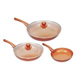 Super Jogo Titanium Cerâmica Premium 3 Frigideiras 2 Tampa De Vidro 20/24/28cm