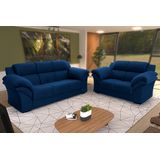 Conjunto Sofá Windsor Velut Azul 3 E 2 Lugares 2,04m E 1,59m - King House
