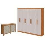 Guarda Roupa Casal Andara Soft Com Cômoda Horizontal Maggiore Amêndoa Clean Off White - Lopas