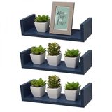 Kit 3 Prateleiras em U 50X10cm Azul com Suporte Invisível