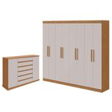 Guarda Roupa Casal Andara Soft E Cômoda Sapateira Vedra Amêndoa Clean Off White - Lopas