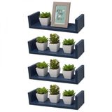 Kit 4 Prateleiras em U 40X15cm Azul com Suporte Invisível