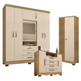 Guarda Roupa Casal Imperial E Cômoda Madri Com Armário Multiuso Versatile Carvalho Americano Off White - Incorplac