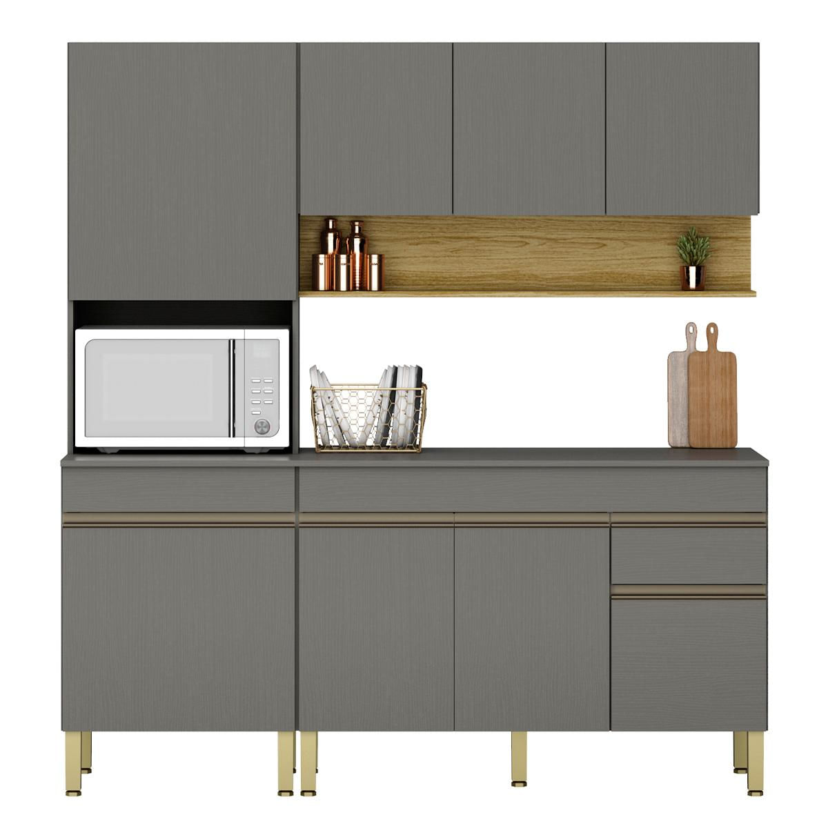 Conjunto De Armarios Modulados Line Com 8 Portas E 1 Gaveta Gris/freijo