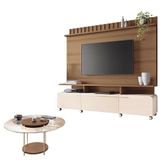 Estante Home Theater Artís Off White Castanho E Mesa De Centro Sky Com Tampo De Vidro Castanho - Hb Móveis