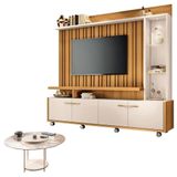 Estante Home Theater Titan Off White Cinamomo E Mesa De Centro Sky Com Tampo De Vidro Off White - Hb Móveis