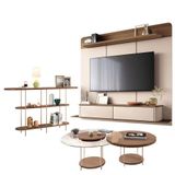 Home Suspenso Galax Castanho Off White E Aparador Infinity E Kit Mesa De Centro Sky Castanho- Hb Móveis
