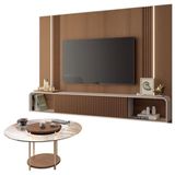 Home Suspenso Empire Castanho Off White E Mesa De Centro Sky Com Tampo De Vidro Castanho- Hb Móveis