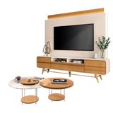 Estante Home Theater Nobre Off White Cinamomo E Kit Mesa De Centro Sky Cinamomo - Hb Móveis