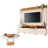 Estante Home Theater Artís Off White Cinamomo E Mesa De Centro Sky Com Tampo De Vidro Cinamomo - Hb Móveis