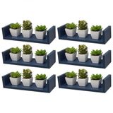 Kit 6 Prateleiras em U 40X10cm Azul com Suporte Invisível