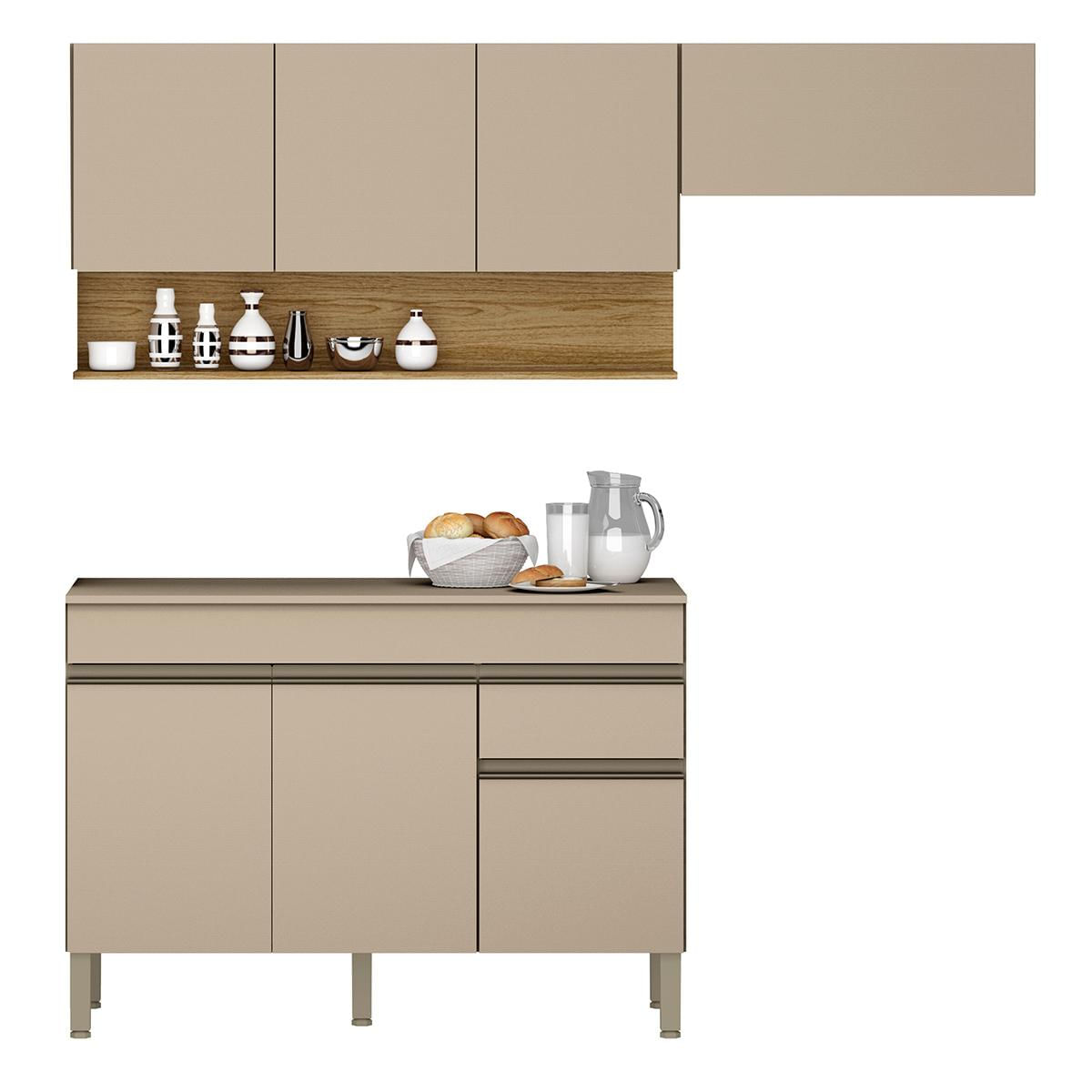 Conjunto De Armarios Modulados Line Com 7 Portas E 1 Gaveta Vanilla/freijo