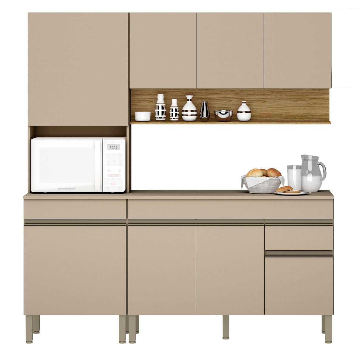 Conjunto De Armarios Modulados Line Com 8 Portas E 1 Gaveta Vanilla/freijo