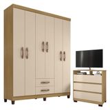 Guarda Roupa Casal Modena 6 Portas E Cômoda Texas Carvalho Americano Off White - Incorplac
