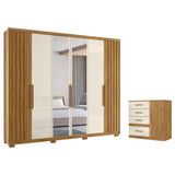 Guarda Roupa Casal Araguaia E Cômoda Vênus Freijó Off White Com Espelho - Moval