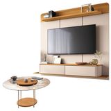 Home Suspenso Galax Cinamomo Off White E Mesa De Centro Sky Com Tampo De Vidro Cinamomo- Hb Móveis