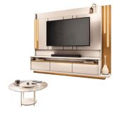 Estante Home Theater Montane Off White Cinamomo E Mesa De Centro Sky Com Tampo De Vidro Off White - Hb Móveis