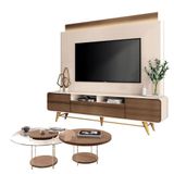 Estante Home Theater Nobre Off White Castanho E Kit Mesa De Centro Sky Castanho - Hb Móveis