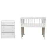Mini Berço Moisés Alegria E Cômoda Infantil 103 Doce Sonho Branco Brilho - Qmovi