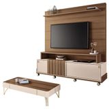 Estante Home Theater Bold E Mesa De Centro Cadenza Castanho Off White - Hb Móveis