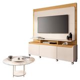 Estante Home Theater Quantum Off White Cinamomo E Mesa De Centro Sky Com Tampo De Vidro Off White - Hb Móveis