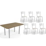 Sala De Jantar Completa Elba C/ Tampo De Madeira 160cm E 6 Cadeiras Portugal Cromada/nogueira - Courano Branco - Kappesberg